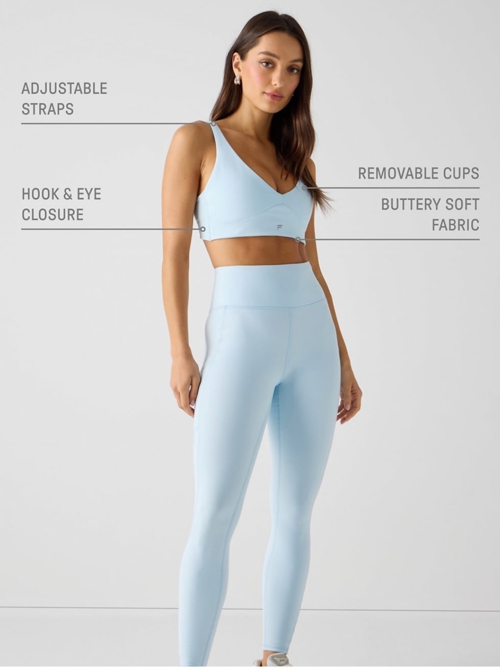 Fabletics Pureluxe Longline low impact bra pale blue NWT